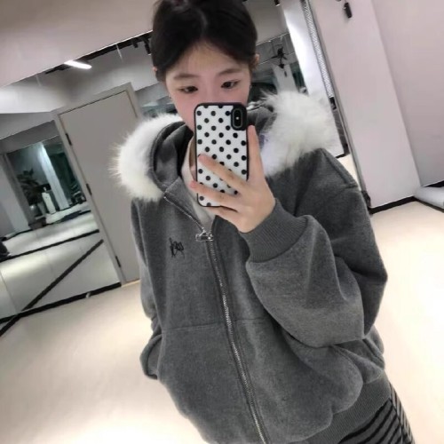 Women's Grey Fleece Hooded Sweatshirt with Embroidery for Autumn/Winter 2025, Loose Fit, Ins Style Casual Top