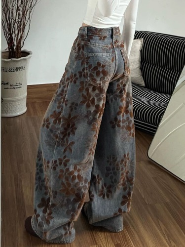 American Retro Embroidered Velour Bended Knife Straight-Leg Women's Fall/Winter 2025 New Loose Wide Leg Flowy Pants