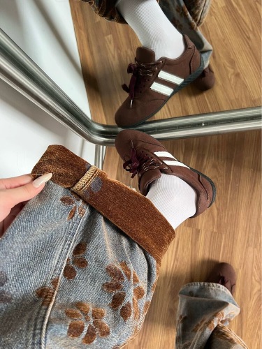 American Retro Embroidered Velour Bended Knife Straight-Leg Women's Fall/Winter 2025 New Loose Wide Leg Flowy Pants