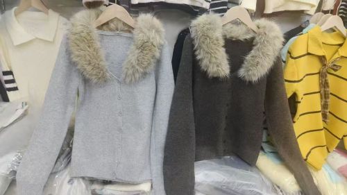 Mink fur collar cashmere wool knitted open jacket for women, autumn long-sleeved slimming elegant high-end upper garment outerwear