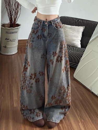 American Retro Embroidered Velour Bended Knife Straight-Leg Women's Fall/Winter 2025 New Loose Wide Leg Flowy Pants