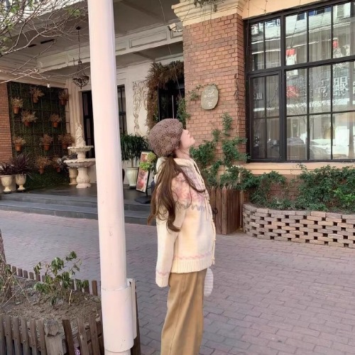 Creamy White Hooded Heavy Work Fair Isle Cable-Knit Soft Plush Warm Thick Sweater Jacket