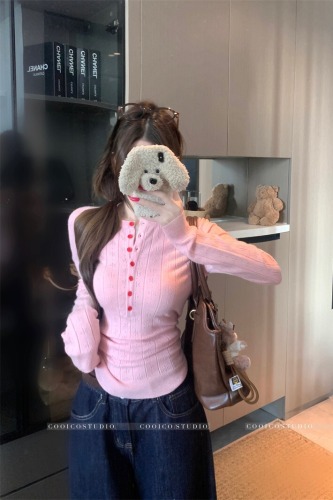 Photographed Winter French Style Round Neck Slimming Knit Top Sweater