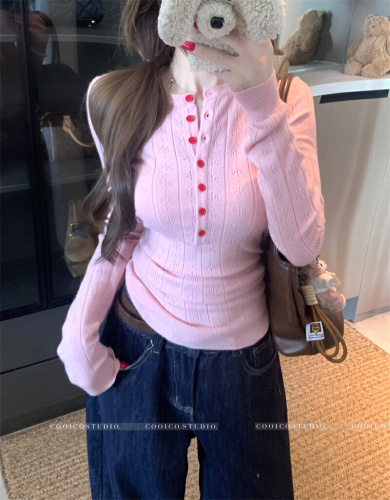 Photographed Winter French Style Round Neck Slimming Knit Top Sweater