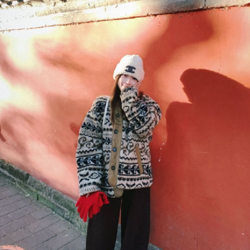 Fairy Island Print Eco-Lambskin New Autumn/Winter High-End Warm Coat Fluffy Retro Casual Overcoat