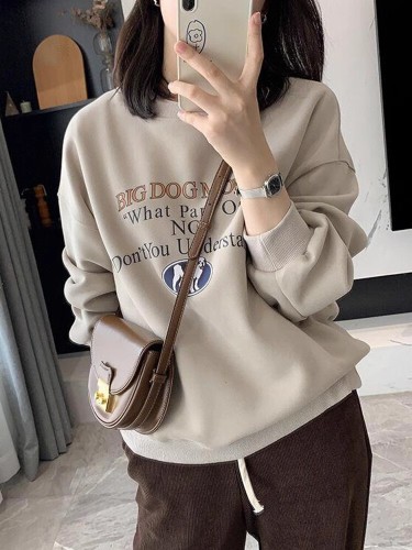 Women's Thick Fleece Lined Crew Neck Sweatshirt - Autumn/Winter New Style Fashion Trendy Korean Sweatshirt Top