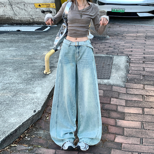 Photographed~ 2025 Autumn New Korean Style Versatile Casual Straight Leg Pants Women's Jeans Women's Wide Leg Pants with Belt