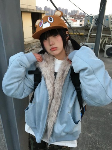 Deer Hairy Cotton Women's 2025 Winter New American Cleanfit Thick Cotton Coat Outerwear Trendy