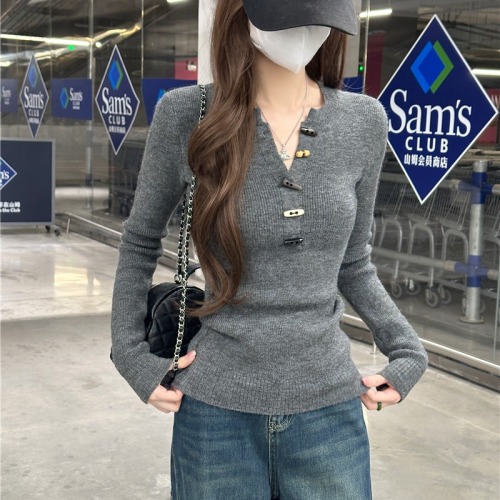 Actual shoot new winter lazy high-end base layer top long sleeve design knit sweater