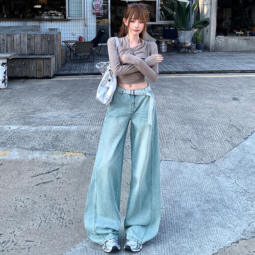 Photographed~ 2025 Autumn New Korean Style Versatile Casual Straight Leg Pants Women's Jeans Women's Wide Leg Pants with Belt
