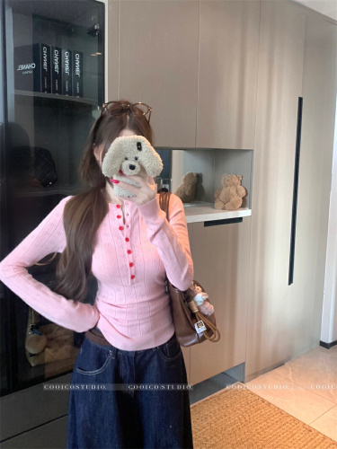 Photographed Winter French Style Round Neck Slimming Knit Top Sweater