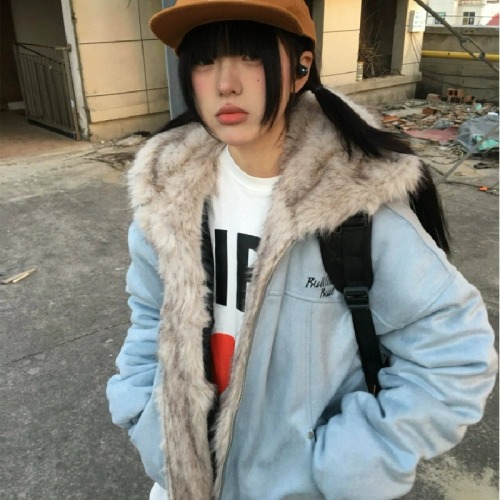 Deer Hairy Cotton Women's 2025 Winter New American Cleanfit Thick Cotton Coat Outerwear Trendy