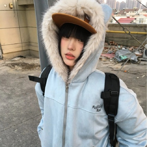 Deer Hairy Cotton Women's 2025 Winter New American Cleanfit Thick Cotton Coat Outerwear Trendy