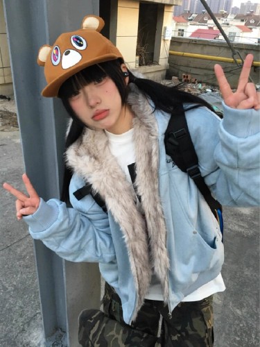 Deer Hairy Cotton Women's 2025 Winter New American Cleanfit Thick Cotton Coat Outerwear Trendy