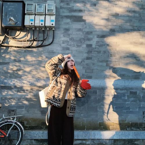 Fairy Island Print Eco-Lambskin New Autumn/Winter High-End Warm Coat Fluffy Retro Casual Overcoat