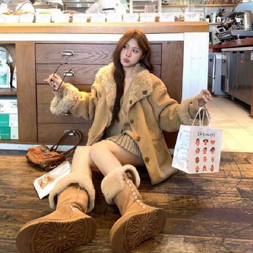Women's Mid-Length Wool Sheep Coat with Two-Way Design, Insulated Warm Motorcycle Jacket, 2025 Winter New Arrival, Thick Warm Faux Fur Outerwear