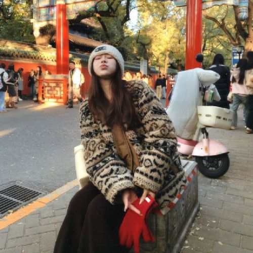 Fairy Island Print Eco-Lambskin New Autumn/Winter High-End Warm Coat Fluffy Retro Casual Overcoat