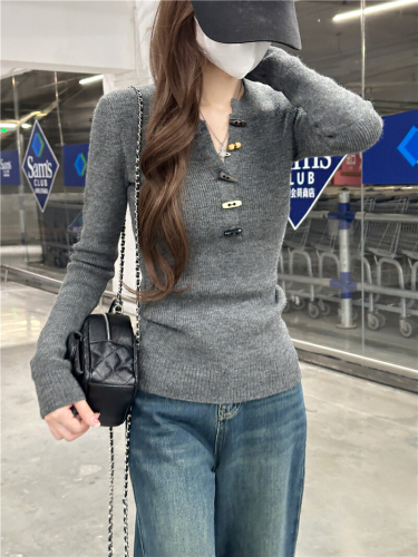 Actual shoot new winter lazy high-end base layer top long sleeve design knit sweater