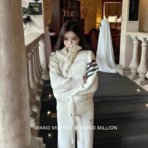 Korean-style college fashion design sense splicing knit cotton coat for men and women, autumn and winter unique and distinctive stand-up collar thin cotton jacket outerwear