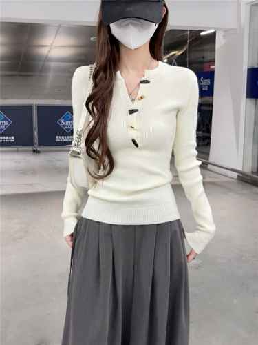 Actual shoot new winter lazy high-end base layer top long sleeve design knit sweater