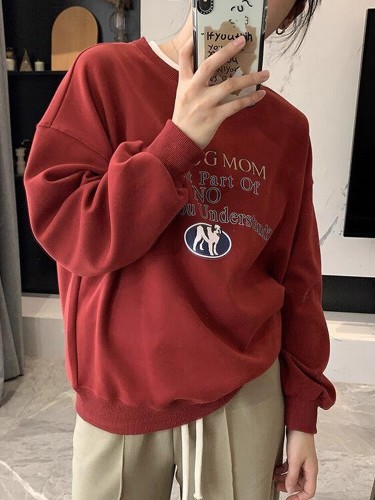 Women's Thick Fleece Lined Crew Neck Sweatshirt - Autumn/Winter New Style Fashion Trendy Korean Sweatshirt Top