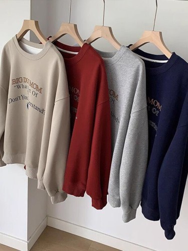 Women's Thick Fleece Lined Crew Neck Sweatshirt - Autumn/Winter New Style Fashion Trendy Korean Sweatshirt Top