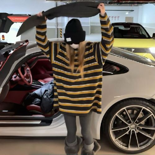 Korean Rabbit Plush 2025 Winter New Striped Color Block Knit Sweater for Women