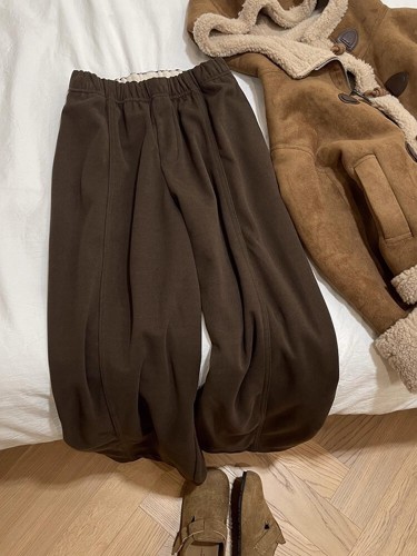 380g Starry Sky Brown Woolen Wide-Leg Pants, Women's Winter Plus-Size Autumn Casual Sweatpants, Paulownia Pants