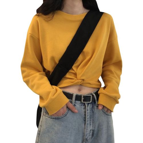 Golden Bright Official Artwork + High-Quality Original High-Waisted Bare-Belly Knoted Korean Style Round Neck Short-Sleeve Loose Fitting Slimming