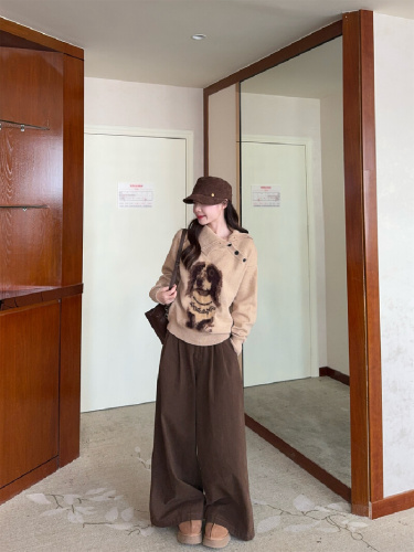 Photographed 2025 Autumn/Winter New Korean Style Fashion Retro Loose Shoulder Knot Collar Puppy Knitted Sweater for Women