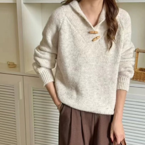 Languid Style Ox Horn Collar Grey Lapel Sweater for Women Early Autumn Wear Plus Size Thick MM Sleeveless Shoulder Knit Top