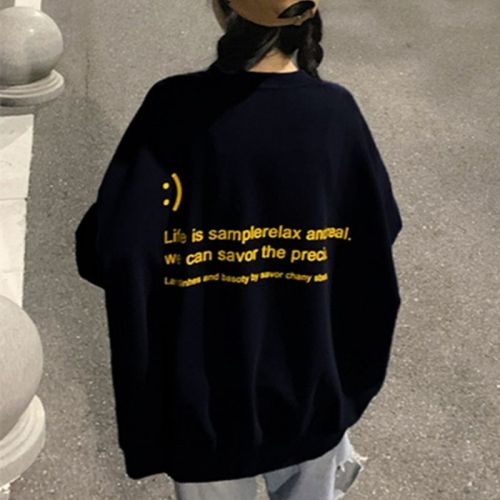 190g Chao Brand American Style Hoodless Sweatshirt for Women Autumn/Winter Round Neck Loose Top Streetwear Student Padded Jacket