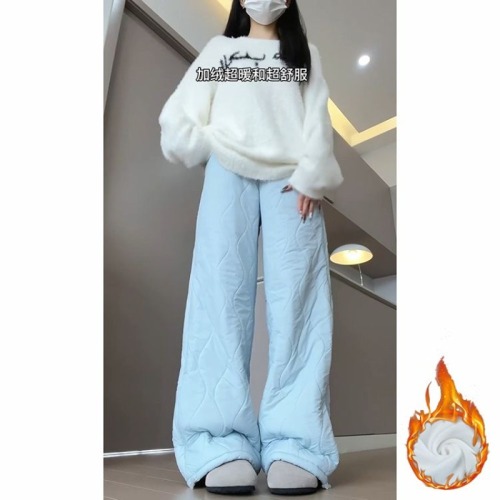 Official Price Cashmere Lamb Wool New Model Northeast Thick Warm Plush Insulated Winter Flannel Wide Leg Pants