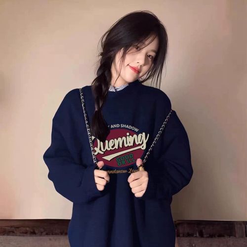 Cashmere-lined thick crew neck loose Ins minimalist personalized casual versatile top Ins