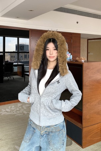 Shot. Women's grey hooded long sweater coat, soft knit cardigan overcoat for autumn and winter