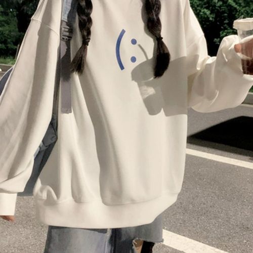 190g Chao Brand American Style Hoodless Sweatshirt for Women Autumn/Winter Round Neck Loose Top Streetwear Student Padded Jacket