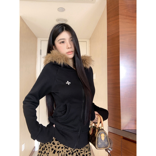 Shot. Women's grey hooded long sweater coat, soft knit cardigan overcoat for autumn and winter