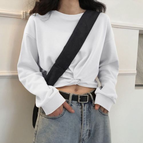 Golden Bright Official Artwork + High-Quality Original High-Waisted Bare-Belly Knoted Korean Style Round Neck Short-Sleeve Loose Fitting Slimming