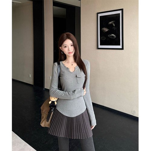 Cotton Blouse Women's Early Autumn Long Sleeve T-Shirt Slimming Korean Chic Unique Small Top