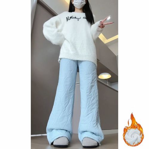 Official Price Cashmere Lamb Wool New Model Northeast Thick Warm Plush Insulated Winter Flannel Wide Leg Pants