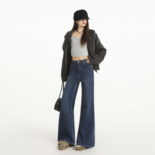 Actual shot~ Thick flannel hot girl four-sided bell-bottom jeans winter new loose slimming non-tight micro-bell bottom pants Instagram