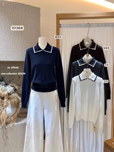 AS OFFICIAL Blogger's Matching Essence Playful Excessive Color Clash Edge Atmosphere Collar Knit Sweater for Women