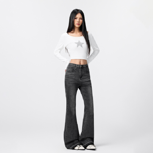 Live shot~2025 Winter New Retro Hem Design High-Waist Unstitched Flared Pants Slimming Flared Pants