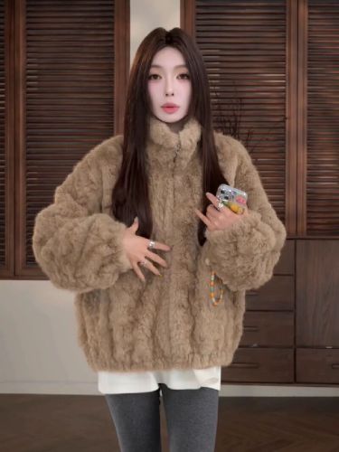 Original Version Thickened Fleece Lined Casual Luxury Eco-friendly faux Fur Plush Women's Loose Outerwear