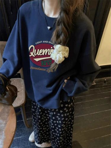 Cashmere-lined thick crew neck loose Ins minimalist personalized casual versatile top Ins