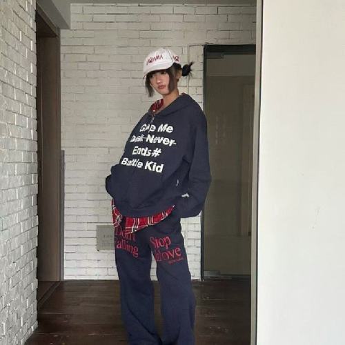 Women's Fall Hooded Cardigan Two-Piece Sweatshirt American Streetwear Trendy Brand Versatile Loose Couple Plaid Outerwear