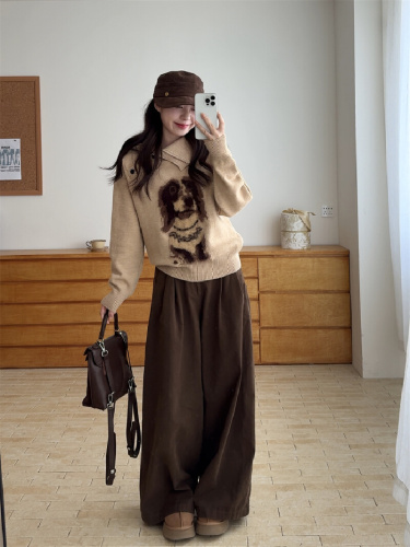 Photographed 2025 Autumn/Winter New Korean Style Fashion Retro Loose Shoulder Knot Collar Puppy Knitted Sweater for Women