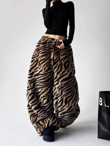 Zebra Print Velvet Casual Pants for Women - New Vision 2025 Winter Warm Loose Comfortable Relaxed Wide Leg Pants
