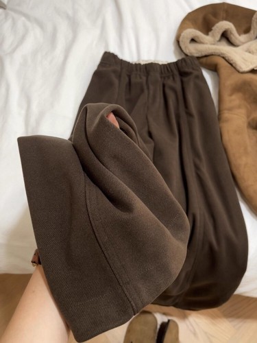 380g Starry Sky Brown Woolen Wide-Leg Pants, Women's Winter Plus-Size Autumn Casual Sweatpants, Paulownia Pants