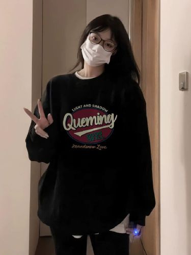 Cashmere-lined thick crew neck loose Ins minimalist personalized casual versatile top Ins